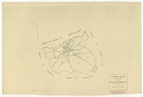 Plans minutes de conservation : FORET-LE-ROI (LA) : tableau d'assemblage n°1, ech. 1/10000 (1938), sections B1, B2, ech. 1/1250 (1938), sections A1, A2, C1, C2, ech. 1/2500 (1938) ; sections A1, B1, B2, ech. 1/1250 (1938-1963) ; tableau d'assemblage n°2, 