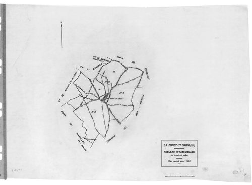 FORET-SAINTE-CROIX (la).- Cadastre révisé pour 1933 : plan du tableau d'assemblage, plans de la section A les Gâtines, section B le Village 1ère feuille, idem 2ème feuille, section C les Trembleaux, [5 plans]. 