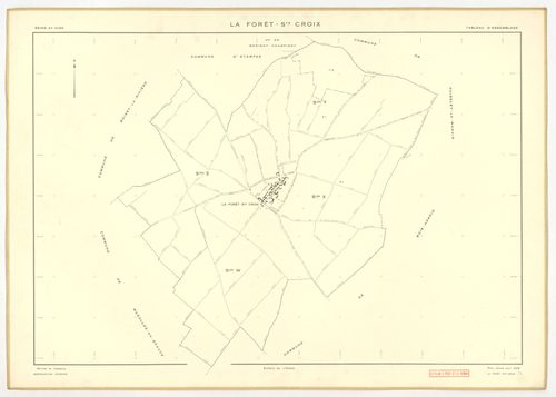 Plans minutes de conservation : FORET-SAINTE-CROIX (LA) : tableau d'assemblage, ech. 1/5000 (1953), sections W, X1, X2, Y1, Y2, Z, ech. 1/2000 (1953), NB, papier, 105x80 [7 plans]. 