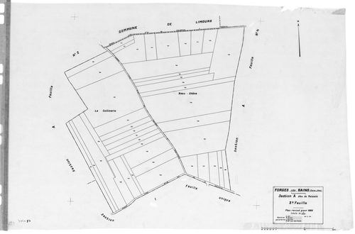 FORGES-LES-BAINS.- Cadastre révisé pour 1935 : plan du tableau d'assemblage, plans de la section A Malassis 3ème feuille, idem 4ème feuille, section B Chardonnet 3ème feuille, idem 4ème feuille, section C Forges 2ème feuille, idem 3ème feuille, section G 
