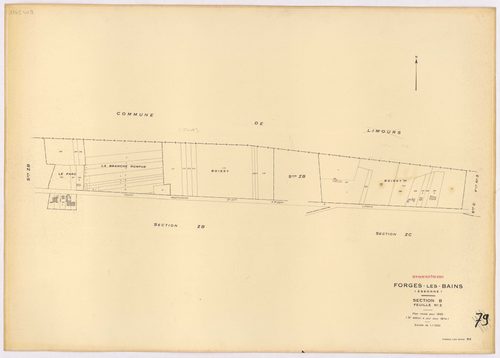 FORGES-LES-BAINS. - Plan révisé pour 1935, à jour pour 1974 (2ème, 3ème édition) : plans du tableau d'assemblage, des sections A dite de Malassis (feuilles 1-2), B dite du Chardonnet (feuilles 1-2), C dite de Forges (feuilles 2-4), D dite d'Ardillères (fe