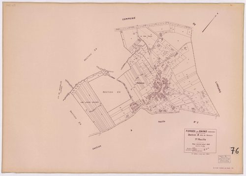 FORGES-LES-BAINS. - Plan révisé pour 1935, à jour pour 1974 (2ème, 3ème édition) : plans du tableau d'assemblage, des sections A dite de Malassis (feuilles 1-2), B dite du Chardonnet (feuilles 1-2), C dite de Forges (feuilles 2-4), D dite d'Ardillères (fe