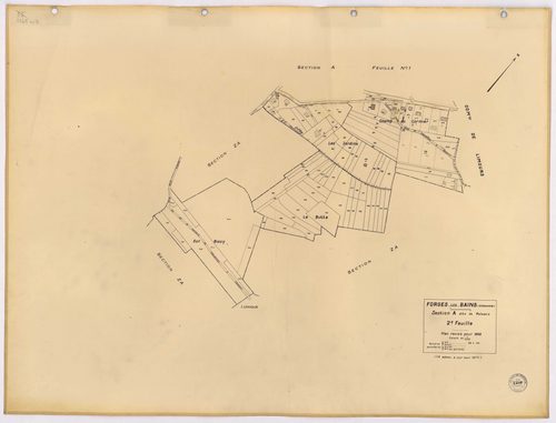 FORGES-LES-BAINS. - Plan révisé pour 1935, à jour pour 1974 (2ème, 3ème édition) : plans du tableau d'assemblage, des sections A dite de Malassis (feuilles 1-2), B dite du Chardonnet (feuilles 1-2), C dite de Forges (feuilles 2-4), D dite d'Ardillères (fe