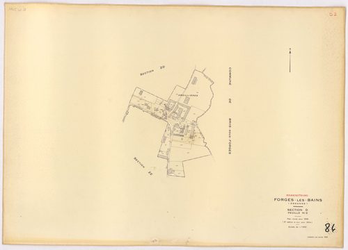 FORGES-LES-BAINS. - Plan révisé pour 1935, à jour pour 1974 (2ème, 3ème édition) : plans du tableau d'assemblage, des sections A dite de Malassis (feuilles 1-2), B dite du Chardonnet (feuilles 1-2), C dite de Forges (feuilles 2-4), D dite d'Ardillères (fe