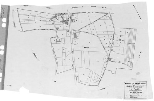 FORGES-LES-BAINS.- Cadastre révisé pour 1935 : plan du tableau d'assemblage, plans de la section A Malassis 3ème feuille, idem 4ème feuille, section B Chardonnet 3ème feuille, idem 4ème feuille, section C Forges 2ème feuille, idem 3ème feuille, section G 