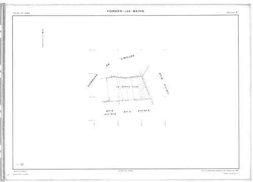 FORGES-LES-BAINS.- Cadastre révisé pour 1935 : plan du tableau d'assemblage, plans de la section A Malassis 3ème feuille, idem 4ème feuille, section B Chardonnet 3ème feuille, idem 4ème feuille, section C Forges 2ème feuille, idem 3ème feuille, section G 