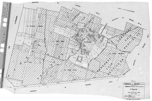 FORGES-LES-BAINS.- Cadastre révisé pour 1935 : plan du tableau d'assemblage, plans de la section A Malassis 3ème feuille, idem 4ème feuille, section B Chardonnet 3ème feuille, idem 4ème feuille, section C Forges 2ème feuille, idem 3ème feuille, section G 