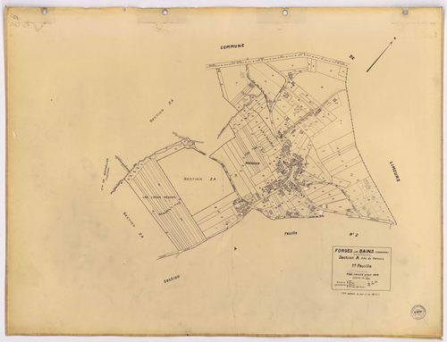 FORGES-LES-BAINS. - Plan révisé pour 1935, à jour pour 1974 (2ème, 3ème édition) : plans du tableau d'assemblage, des sections A dite de Malassis (feuilles 1-2), B dite du Chardonnet (feuilles 1-2), C dite de Forges (feuilles 2-4), D dite d'Ardillères (fe