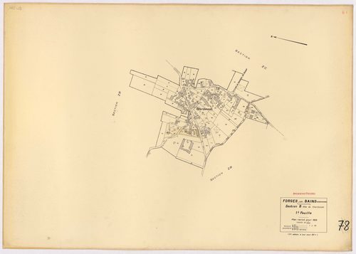 FORGES-LES-BAINS. - Plan révisé pour 1935, à jour pour 1974 (2ème, 3ème édition) : plans du tableau d'assemblage, des sections A dite de Malassis (feuilles 1-2), B dite du Chardonnet (feuilles 1-2), C dite de Forges (feuilles 2-4), D dite d'Ardillères (fe