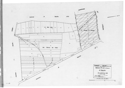FORGES-LES-BAINS.- Cadastre révisé pour 1935 : plan du tableau d'assemblage, plans de la section A Malassis 3ème feuille, idem 4ème feuille, section B Chardonnet 3ème feuille, idem 4ème feuille, section C Forges 2ème feuille, idem 3ème feuille, section G 