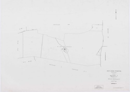 GIF-SUR-YVETTE, plans minutes de conservation : tableau d'assemblage,1939, Ech. 1/10000 ; plans des sections C1, C2, C4, E2, E3, E4, 1939, Ech. 1/1250, section C3, 1939, Ech. 1/2500, section ZQ, 1961, Ech. 1/2000, section AH, 1961, Ech. 1/1000, sections A