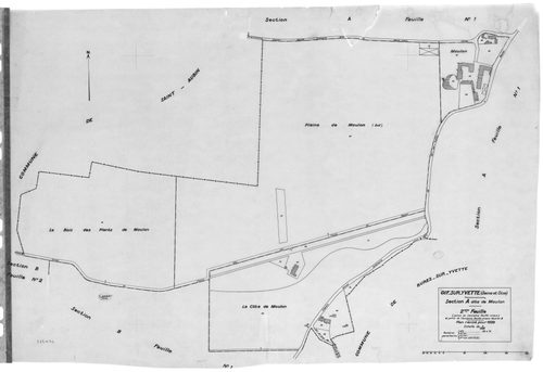 GIF-SUR-YVETTE.- Cadastre révisé pour 1939 : plan du tableau d'assemblage, plans de la section A le Moulon 2ème feuille, section B le Village 1ère feuille, idem 2ème feuille, idem 3ème feuille, section C les Coudrayes 1ère feuille, idem 2ème feuille, idem