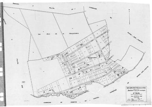 GIF-SUR-YVETTE.- Cadastre révisé pour 1939 : plan du tableau d'assemblage, plans de la section A le Moulon 2ème feuille, section B le Village 1ère feuille, idem 2ème feuille, idem 3ème feuille, section C les Coudrayes 1ère feuille, idem 2ème feuille, idem