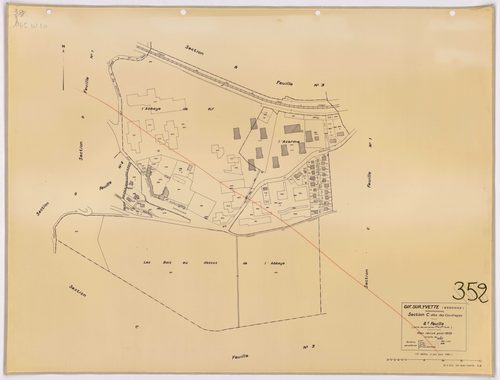 GIF-SUR-YVETTE. - Plan révisé pour 1939, à jour pour 1963 (2ème édition) : plan de la section B (feuille 2) ; plan révisé pour 1939, à jour pour 1964 (2ème édition) : plan du tableau d'assemblage ; plan révisé pour 1939, à jour pour 1975 (2ème, 3ème éditi