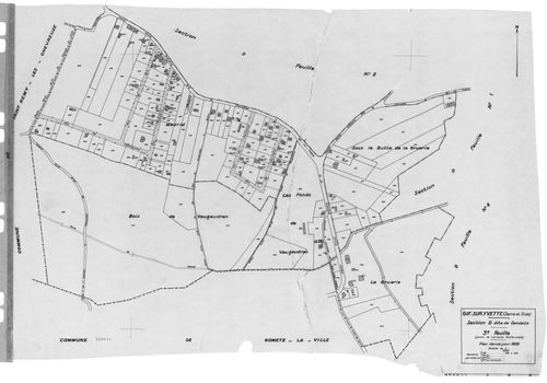 GIF-SUR-YVETTE.- Cadastre révisé pour 1939 : plan du tableau d'assemblage, plans de la section A le Moulon 2ème feuille, section B le Village 1ère feuille, idem 2ème feuille, idem 3ème feuille, section C les Coudrayes 1ère feuille, idem 2ème feuille, idem