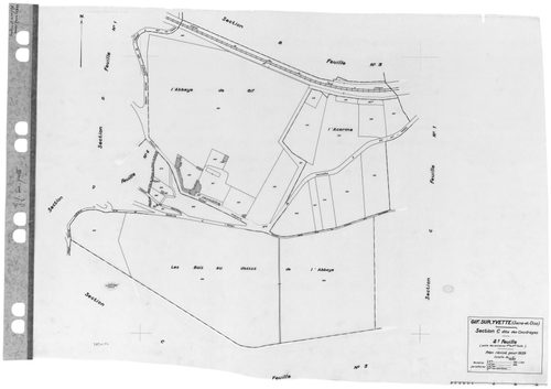 GIF-SUR-YVETTE.- Cadastre révisé pour 1939 : plan du tableau d'assemblage, plans de la section A le Moulon 2ème feuille, section B le Village 1ère feuille, idem 2ème feuille, idem 3ème feuille, section C les Coudrayes 1ère feuille, idem 2ème feuille, idem