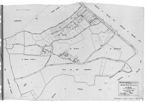 GIF-SUR-YVETTE.- Cadastre révisé pour 1939 : plan du tableau d'assemblage, plans de la section A le Moulon 2ème feuille, section B le Village 1ère feuille, idem 2ème feuille, idem 3ème feuille, section C les Coudrayes 1ère feuille, idem 2ème feuille, idem