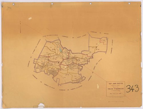 GIF-SUR-YVETTE. - Plan révisé pour 1939, à jour pour 1963 (2ème édition) : plan de la section B (feuille 2) ; plan révisé pour 1939, à jour pour 1964 (2ème édition) : plan du tableau d'assemblage ; plan révisé pour 1939, à jour pour 1975 (2ème, 3ème éditi