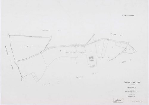 GIF-SUR-YVETTE, plans minutes de conservation : tableau d'assemblage,1939, Ech. 1/10000 ; plans des sections C1, C2, C4, E2, E3, E4, 1939, Ech. 1/1250, section C3, 1939, Ech. 1/2500, section ZQ, 1961, Ech. 1/2000, section AH, 1961, Ech. 1/1000, sections A