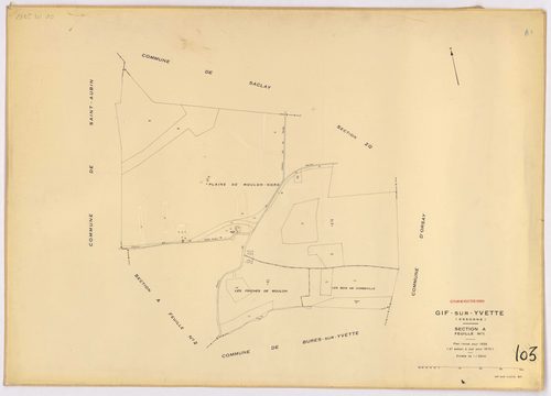 GIF-SUR-YVETTE. - Plan révisé pour 1939, à jour pour 1963 (2ème édition) : plan de la section B (feuille 2) ; plan révisé pour 1939, à jour pour 1964 (2ème édition) : plan du tableau d'assemblage ; plan révisé pour 1939, à jour pour 1975 (2ème, 3ème éditi