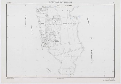 GIRONVILLE-SUR-ESSONNE, plans minutes de conservation : tableau d'assemblage, 1953, Ech. 1/10000 ; plans des sections A, B, C, D, E, G, I, J, K, L, M, 1953, Ech. 1/2000, sections F, H, 1953, Ech. 1/1000. Polyester. N et B. Dim. 105 x 80 cm [14 plans]. 