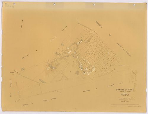 GOMETZ-LA-VILLE. - Cadastre révisé pour 1944, à jour pour 1959 (2ème édition) : plans du tableau d'assemblage, des sections A, B, C et D dite de Gometz (feuilles 1-2) ; plan de remembrement substitué au plan cadastral pour 1959 : plans des sections S, U, 