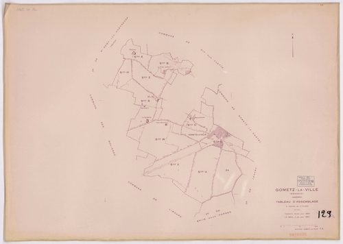 GOMETZ-LA-VILLE. - Cadastre révisé pour 1944, à jour pour 1959 (2ème édition) : plans du tableau d'assemblage, des sections A, B, C et D dite de Gometz (feuilles 1-2) ; plan de remembrement substitué au plan cadastral pour 1959 : plans des sections S, U, 