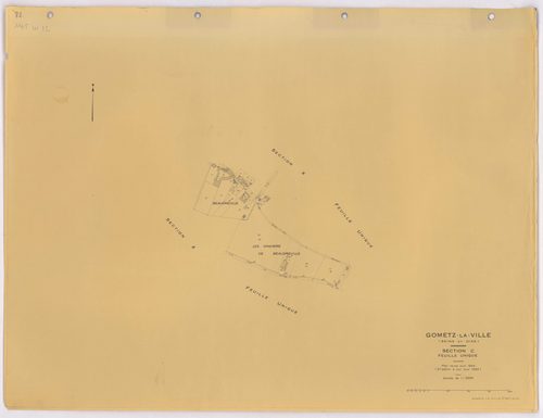 GOMETZ-LA-VILLE. - Cadastre révisé pour 1944, à jour pour 1959 (2ème édition) : plans du tableau d'assemblage, des sections A, B, C et D dite de Gometz (feuilles 1-2) ; plan de remembrement substitué au plan cadastral pour 1959 : plans des sections S, U, 