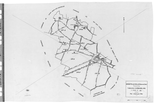 GOMETZ-LA-VILLE.- Cadastre révisé pour 1944 : plan du tableau d'assemblage, plans de la section A Ragemont ,section B Belleville, section C Beaudeville, section D Gometz 1ère feuille, section H Mauregard ; cadastre révisé pour 1944 mis à jour pour 1959 : 