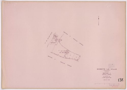 GOMETZ-LA-VILLE. - Cadastre révisé pour 1944, à jour pour 1959 (2ème édition) : plans du tableau d'assemblage, des sections A, B, C et D dite de Gometz (feuilles 1-2) ; plan de remembrement substitué au plan cadastral pour 1959 : plans des sections S, U, 