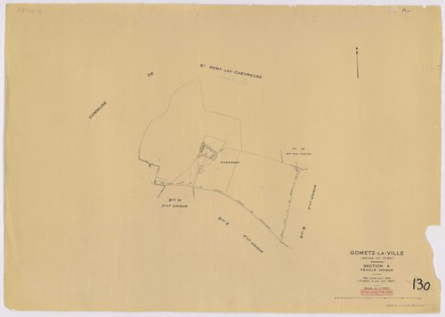 GOMETZ-LA-VILLE. - Cadastre révisé pour 1944, à jour pour 1959 (2ème édition) : plans du tableau d'assemblage, des sections A, B, C et D dite de Gometz (feuilles 1-2) ; plan de remembrement substitué au plan cadastral pour 1959 : plans des sections S, U, 