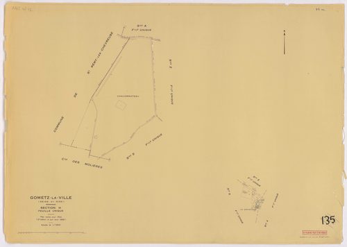 GOMETZ-LA-VILLE. - Cadastre révisé pour 1944, à jour pour 1959 (2ème édition) : plans du tableau d'assemblage, des sections A, B, C et D dite de Gometz (feuilles 1-2) ; plan de remembrement substitué au plan cadastral pour 1959 : plans des sections S, U, 
