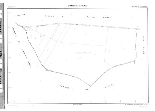 GOMETZ-LA-VILLE.- Cadastre révisé pour 1944 : plan du tableau d'assemblage, plans de la section A Ragemont ,section B Belleville, section C Beaudeville, section D Gometz 1ère feuille, section H Mauregard ; cadastre révisé pour 1944 mis à jour pour 1959 : 