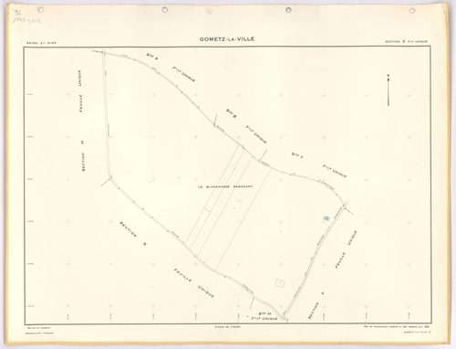 GOMETZ-LA-VILLE. - Cadastre révisé pour 1944, à jour pour 1959 (2ème édition) : plans du tableau d'assemblage, des sections A, B, C et D dite de Gometz (feuilles 1-2) ; plan de remembrement substitué au plan cadastral pour 1959 : plans des sections S, U, 