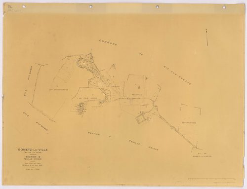 GOMETZ-LA-VILLE. - Cadastre révisé pour 1944, à jour pour 1959 (2ème édition) : plans du tableau d'assemblage, des sections A, B, C et D dite de Gometz (feuilles 1-2) ; plan de remembrement substitué au plan cadastral pour 1959 : plans des sections S, U, 