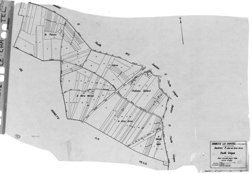 GOMETZ-LE-CHATEL. - Cadastre révisé pour 1935 : plans de la section A le Gros Orme, section B les Vignes 1ère feuille, idem 2ème feuille, section C Grivery, section D la Brosse, section E Saint-Eclair ; cadastre révisé pour 1935 mis à jour pour 1955 : pla