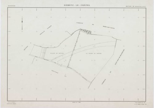 GOMETZ-LE-CHATEL, plans minutes de conservation : tableau d'assemblage,1935, Ech. 1/10000 ; plans des sections B1, E1, 1935, Ech. 1/1250, sections A, B2, C1, D1, 1935, Ech. 1/2500, sections ZA, ZB, ZC, ZD, 1984, Ech. 1/2000. Polyester. N et B. Dim. 105 x 