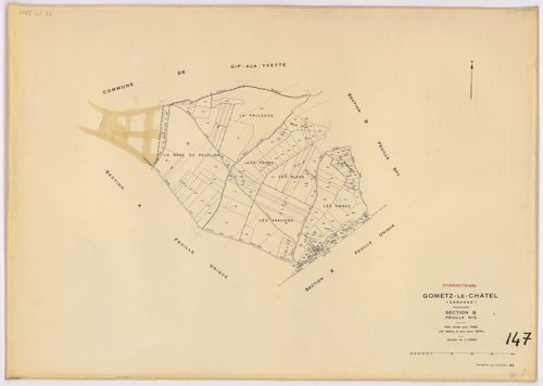 GOMETZ-LE-CHATEL. - Plan révisé pour 1935, à jour pour 1976 (2ème, 3ème édition) : plans des sections A, B dite des Vignes (feuilles 1-2), C, D et E ; plan révisé pour 1935, à jour pour 1983 (2ème, 4ème édition) : plans du tableau d'assemblage, des sectio