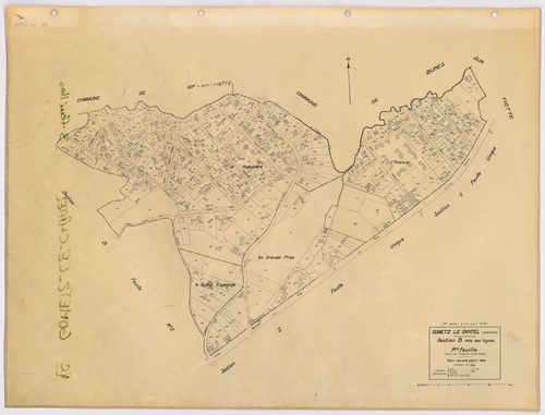 GOMETZ-LE-CHATEL. - Plan révisé pour 1935, à jour pour 1976 (2ème, 3ème édition) : plans des sections A, B dite des Vignes (feuilles 1-2), C, D et E ; plan révisé pour 1935, à jour pour 1983 (2ème, 4ème édition) : plans du tableau d'assemblage, des sectio