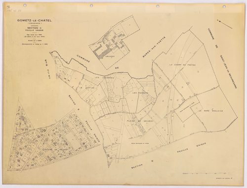 GOMETZ-LE-CHATEL. - Plan révisé pour 1935, à jour pour 1976 (2ème, 3ème édition) : plans des sections A, B dite des Vignes (feuilles 1-2), C, D et E ; plan révisé pour 1935, à jour pour 1983 (2ème, 4ème édition) : plans du tableau d'assemblage, des sectio