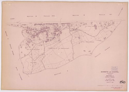 GOMETZ-LE-CHATEL. - Plan révisé pour 1935, à jour pour 1976 (2ème, 3ème édition) : plans des sections A, B dite des Vignes (feuilles 1-2), C, D et E ; plan révisé pour 1935, à jour pour 1983 (2ème, 4ème édition) : plans du tableau d'assemblage, des sectio