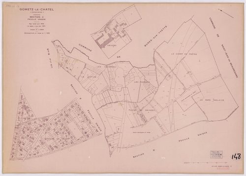 GOMETZ-LE-CHATEL. - Plan révisé pour 1935, à jour pour 1976 (2ème, 3ème édition) : plans des sections A, B dite des Vignes (feuilles 1-2), C, D et E ; plan révisé pour 1935, à jour pour 1983 (2ème, 4ème édition) : plans du tableau d'assemblage, des sectio