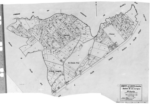 GOMETZ-LE-CHATEL. - Cadastre révisé pour 1935 : plans de la section A le Gros Orme, section B les Vignes 1ère feuille, idem 2ème feuille, section C Grivery, section D la Brosse, section E Saint-Eclair ; cadastre révisé pour 1935 mis à jour pour 1955 : pla
