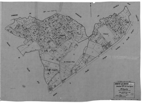 GOMETZ-LE-CHATEL. - Cadastre révisé pour 1935 : plans de la section A le Gros Orme, section B les Vignes 1ère feuille, idem 2ème feuille, section C Grivery, section D la Brosse, section E Saint-Eclair ; cadastre révisé pour 1935 mis à jour pour 1955 : pla