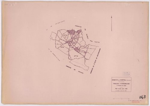 GOMETZ-LE-CHATEL. - Plan révisé pour 1935, à jour pour 1976 (2ème, 3ème édition) : plans des sections A, B dite des Vignes (feuilles 1-2), C, D et E ; plan révisé pour 1935, à jour pour 1983 (2ème, 4ème édition) : plans du tableau d'assemblage, des sectio