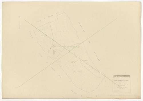 Plans minutes de conservation : GRANGES-LE-ROI (LES) : tableau d'assemblage n°1, ech. 1/10000 (1942), sections A1, A2, B2, C1, ech. 1/2500, sections B1, B3, C2, C3, D1, D2, D3, D4, ech. 1/1250 (1942) ; tableau d'assemblage n°2, ech. 1/10000 (1954), sectio