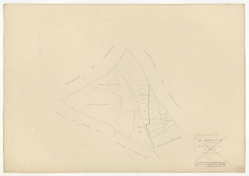 Plans minutes de conservation : GRANGES-LE-ROI (LES) : tableau d'assemblage n°1, ech. 1/10000 (1942), sections A1, A2, B2, C1, ech. 1/2500, sections B1, B3, C2, C3, D1, D2, D3, D4, ech. 1/1250 (1942) ; tableau d'assemblage n°2, ech. 1/10000 (1954), sectio