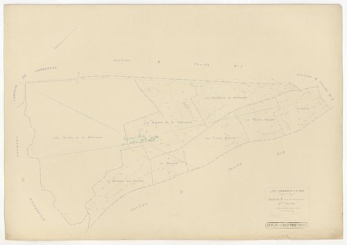 Plans minutes de conservation : GRANGES-LE-ROI (LES) : tableau d'assemblage n°1, ech. 1/10000 (1942), sections A1, A2, B2, C1, ech. 1/2500, sections B1, B3, C2, C3, D1, D2, D3, D4, ech. 1/1250 (1942) ; tableau d'assemblage n°2, ech. 1/10000 (1954), sectio