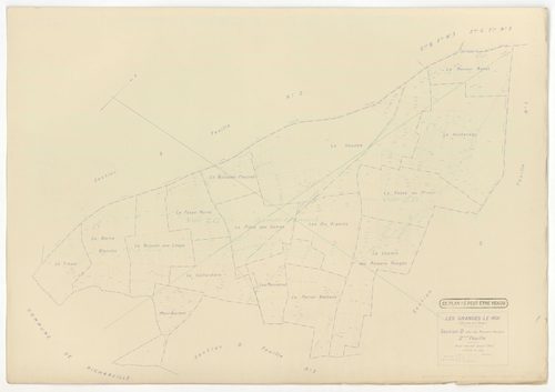 Plans minutes de conservation : GRANGES-LE-ROI (LES) : tableau d'assemblage n°1, ech. 1/10000 (1942), sections A1, A2, B2, C1, ech. 1/2500, sections B1, B3, C2, C3, D1, D2, D3, D4, ech. 1/1250 (1942) ; tableau d'assemblage n°2, ech. 1/10000 (1954), sectio