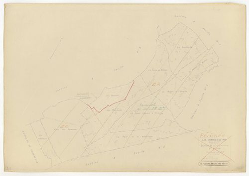 Plans minutes de conservation : GRANGES-LE-ROI (LES) : tableau d'assemblage n°1, ech. 1/10000 (1942), sections A1, A2, B2, C1, ech. 1/2500, sections B1, B3, C2, C3, D1, D2, D3, D4, ech. 1/1250 (1942) ; tableau d'assemblage n°2, ech. 1/10000 (1954), sectio